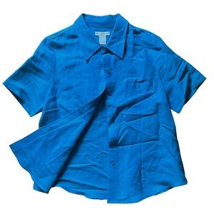 Rich blue linen button up top